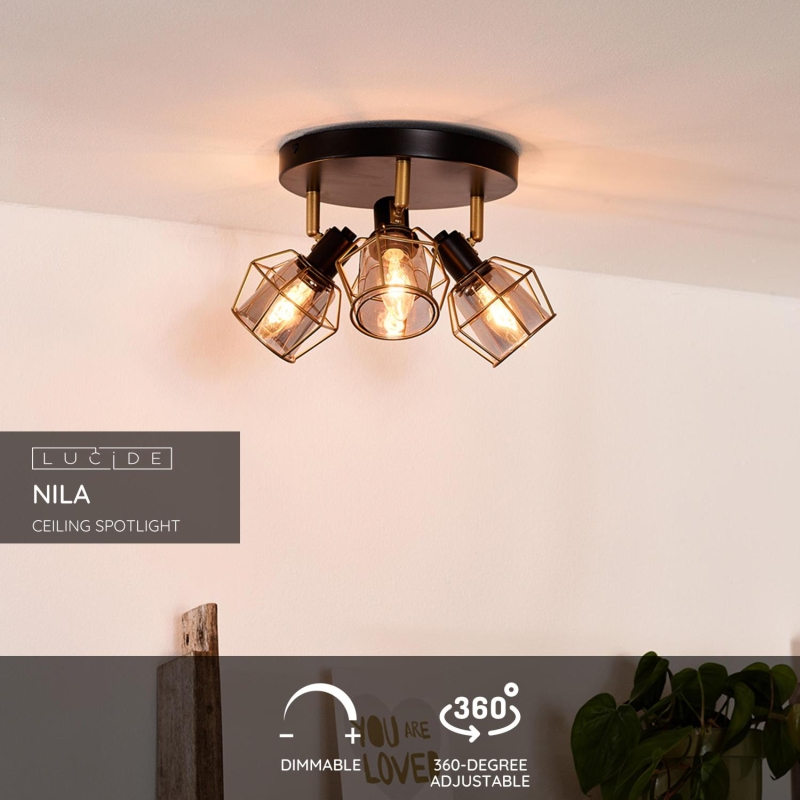 Lucide NILA - Stropné bodové svietidlo - Ø 36 cm - 3xE14 - Čierne